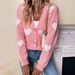 Women's Clothing Long Sleeve Cardigan With Heart Pattern, Knitted Open Front Sweater, Casual V-Neck Fall Pullover (Pink, Grass Green, Orange Red)_ecoleips.com