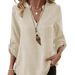 Women's Casual Loose V Neck Shirt 2025 Spring Summer European American Style plus Size Solid Color Foreign Trade New Top_ecoleips.com