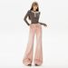 Minghai American Retro Rainbow Pink Jeans For Women, New Low-waist, Trendy, Floor-length, Non-tight-fitting, Slightly_ecoleips.com