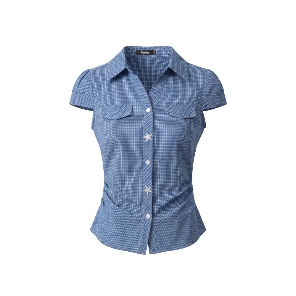 HeyHenry Women's Slim Fit Plaid Shirt Short Sleeved Flattering Summer Look Slimming Sexy Style_ecoleips.com