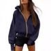 Women's Clothing Women's Zipper Hooded Long Sleeve Cropped Sweatshirt Wool Hooded Jacket Fashion Autumn And Winter_ecoleips.com