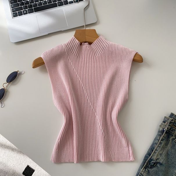 Women's Commuter Style Knitted Sleeveless Top Vest Summer Solid Color Slim Fit Elegant Versatile Outerwear_ecoleips.com