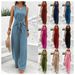 Women's V-Neck Sleeveless Jumpsuit European And American Style Wide Leg Long Pants Twist Vest Design New Export 2025_ecoleips.com