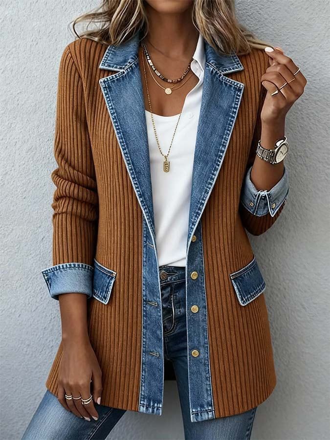 Women's Slim Fit Patchwork Jacket Elegant Fashionable Long Sleeve Style Autumn Outerwear_ecoleips.com