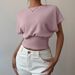 Elegant Pink Women's Blouse round Neck Short Sleeve T-Shirt Breathable Knit Casual Chic Top with Waist Definition Summer_ecoleips.com