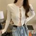 Women's Knitted Sweater Button Design Pure Hollow out Sun Protection Shirt Sexy Alluring Niche Style Black Spring Autumn_ecoleips.com