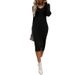 Autumn/Winter Women's V-Neck Collar Sweater Dress With Split_ecoleips.com