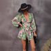 Women's Clothing flower long-sleeved shorts V-neck jumpsuit_ecoleips.com