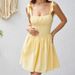 Cross-border 2026 Spring New Arrival: Elegant And Stylish Yellow Tight-Fitting Strap Sleeveless, Tie-Waist Short Dress,_ecoleips.com