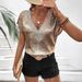 Aria Basics Aria Basics New Lace V-neck T-shirt, Satin Loose Short-sleeve Top For Women, Commuter Style, Cross-border European And American_ecoleips.com