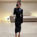 New Solid Color Slim Fit Round Neck High Waist Wrap Hip Tight Long Dress_ecoleips.com