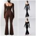 3-Color Seamless Yoga Jumpsuit – High-Waisted Bootcut Leggings For Women (Coffee/Black/Gray, S-L) – Butt-Lifting & Breathable_ecoleips.com