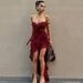 Sensual Lace Bustier Bodycon Dress With Tie-Waist & Cut-Out Details For Women, Elegant Hollow-Out Midi Cocktail Party Dress_ecoleips.com