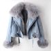 Women's Clothing Autumn And Winter New Fox Fur Collar Rabbit Fur Lining Fashionable Small Denim Jacket Women's Short Top Jacket_ecoleips.com