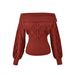 Women's Off Shoulder Long Sleeve Knit Sweater – Korean Chic & Slimming Fall/Winter Top (S/M, Khaki/Black/Red/White)_ecoleips.com