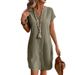 2025 European And American Summer New Solid Color Cotton Linen V-Neck Button Loose Casual Dress In Stock_ecoleips.com
