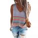 2024 New Women's Sweater Knit Vest T-Shirt, European And American Style, Multi-Color Striped V-Neck Pullover Top_ecoleips.com
