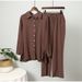 Women's Clothing Shirt And Pants Suits Long Sleeved Lapel Shirt And Elastic Pants 2 Piece Set Fashionable Office Suit_ecoleips.com