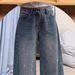 Stylish High-Waisted Flared Jeans For Women – Blue Distressed Denim With Rhinestone Embellishments, Comfortable Cotton Blend (S-2xl)_ecoleips.com