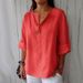 Women's Clothing Summer New Loose T Shirts For Women V Neck Cotton And Linen Button Tops_ecoleips.com
