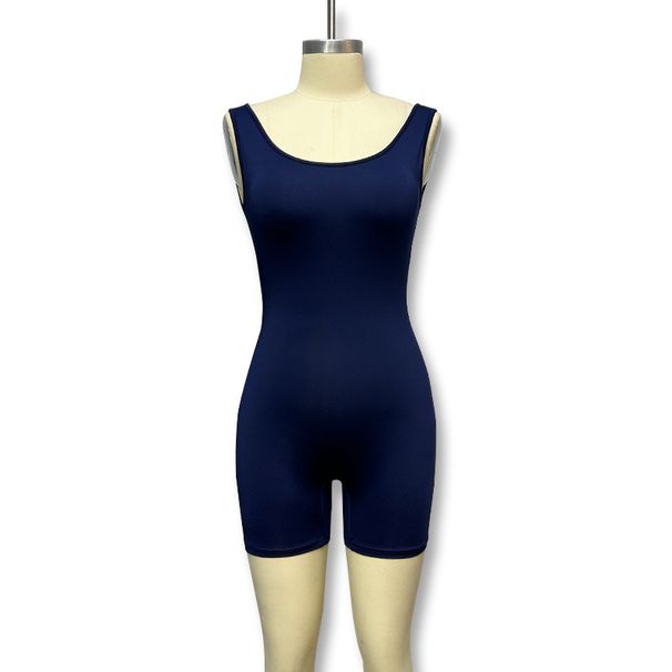 Women's Clothing Sexy Backless One Shoulder Sleeveless Bodysuit Waist Revealing Pleated Three Quarter Jumpsuit Women's_ecoleips.com
