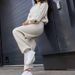 Women’s Hooded Knit Sweater & Pants Set – Solid Color Loungewear (S-XXL) – Cozy Polyester-Spandex Outfit_ecoleips.com