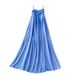 High-End Women's Summer Halter Dress Rhinestone Embellished 3D Floral A-Line Maxi Dopamine Blue Luxury Inspired Vacation Dress_ecoleips.com