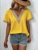 Verve 2025 New Women's V-neck Lace Casual Solid Color Shirt_ecoleips.com