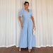 Elegant Blue Slanted Neck Belted Slim Fit Jumpsuit For Women Spring And Summer American Style_ecoleips.com