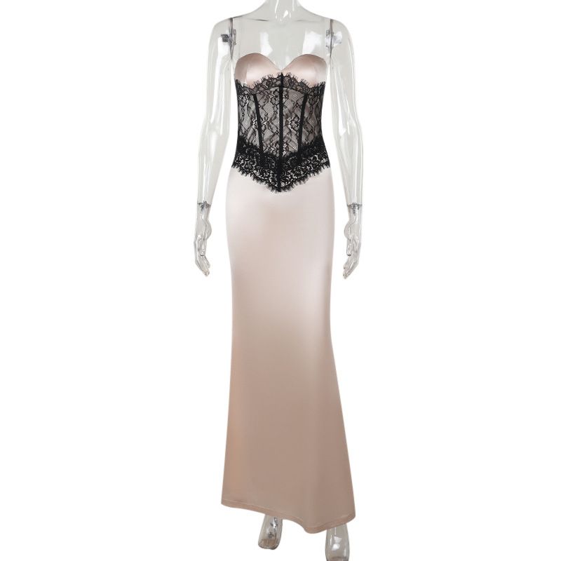 Elegant Champagne Lace Corset Dress – Sexy High-Waisted Evening Gown With Floral Appliqué Fashion Trends_ecoleips.com
