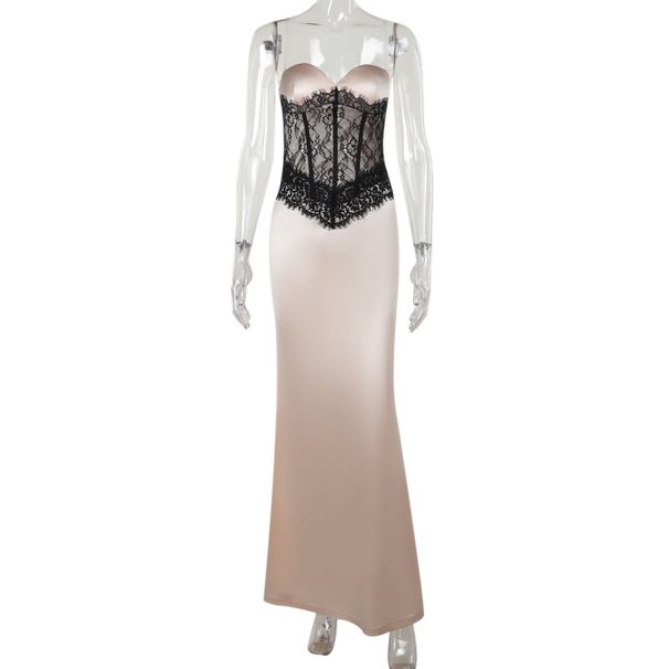 Elegant Champagne Lace Corset Dress – Sexy High-Waisted Evening Gown With Floral Appliqué Fashion Trends_ecoleips.com