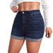 Denim Shorts For Women - High Stretch Vintage Washed Jeans Shorts With Roll-Up Hem, Mid Waist Comfort Fit, Summer Casual Streetwear_ecoleips.com