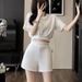 Chic Short-sleeve Shorts Set Women, Summer Style For Petite Figures, White, Age-reducing, Slimming, Casual And Sporty_ecoleips.com