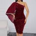 Women's Clothing New Solid Color Sequined Oblique Shoulder Party Shawl Sleeve Hip Short Dress_ecoleips.com