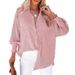 Striped Long Sleeved Loose Shirt Casual Women's New Pocket Shirt Top_ecoleips.com