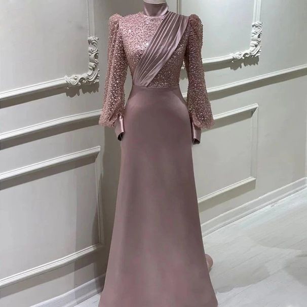 Hui Muslim Islamic Stand Collar Full Coverage Long Sleeve Detachable Two-Piece Evening Dress Elegant And Graceful Outfit_ecoleips.com