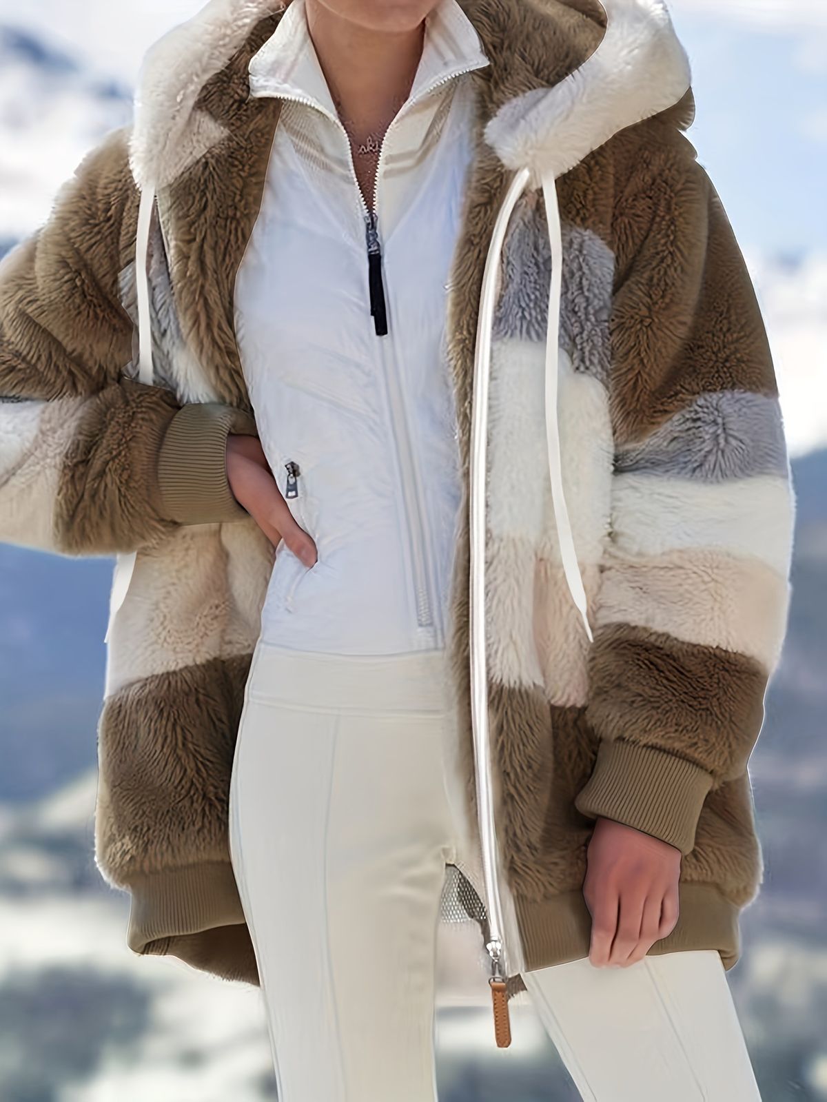 Cozy Fleece Hooded Jacket For Women - Oversized Winter Coat With Soft Plush Fabric, Streetwear Fashion, Multiple Colors & Extended Sizes (S-8XL)_ecoleips.com