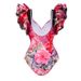 Suspender Bow Fashionable Print Contrast Color Design Three Piece Skirt Style Blouse One Piece Swimsuit_ecoleips.com