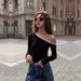 Aria Basics Aria Basics International Foreign Trade Women's Clothing, Trendy European American Style, Asymmetrical Neck T-shirt, Unique Design,_ecoleips.com