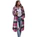 Women's Clothing Autumn/Winter Plaid Trench Coat Long Sleeved Women's Collared Shirt Drop Shoulder Casual Patch Pockets_ecoleips.com