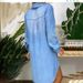 Popular Long Sleeve Button Pocket Solid Color Denim Shirt Dress_ecoleips.com
