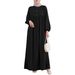 2025 New Cross-Border Muslim Women's Robe Fashionable Casual Puff Sleeve Simple Loose Solid Color Dress_ecoleips.com