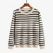 2025 Early Spring Plus Size Women's Striped Knitted Cardigan Simple Round Neck Korean Style Slimming Age-Reducing_ecoleips.com