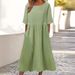 Summer Short Sleeve Cotton Linen Dress round Neck Loose Fit mid Length plus Size New Style Hot Selling for Export 2024 Q241_ecoleips.com
