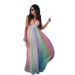 Spring/Summer Sexy Deep V Neck Rainbow Mesh Camisole Dress for Women European American Cross Border Trade New Arrival 2022_ecoleips.com