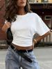 Summer Women's Slim Fit Top round Neck Short Sleeve Solid Color Style Casual Fashion for Women_ecoleips.com