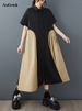 2026 Summer New Patchwork Vintage Shirt Dresses For Woman Short Sleeve Loose Casual Midi Femme Dress Fashion Elegant Clothing_ecoleips.com