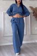 European And American 2025 New Women's Clothing Solid Color Single Breasted Long Sleeved Shirt Two Piece Wide Leg Pants Lace Up Trousers For Women_ecoleips.com