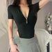 Fashion Leak Waist High Elastic Zipper Versatile Base Shirt, Short Sleeved Jumpsuit For Women_ecoleips.com
