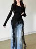 Ruffles Tassel Off Shoulder Long Sleeve T Shirt Women Sweet Gentle Streetwear Party Basic Top Tees Shirt Sexy 2025 New_ecoleips.com